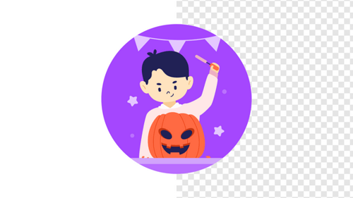 Animated Child Carving Halloween Pumpkin Flat Design Illustration