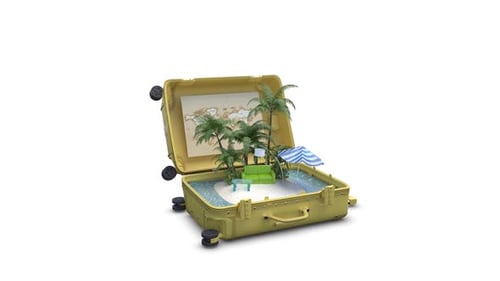 3D Travel Suitcase Revealing Tropical Island Vacation