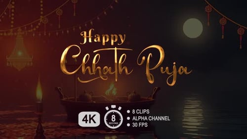 Happy Chhath Puja Golden Decorative Text Reveal