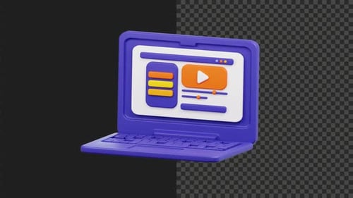 3D Laptop With Education Application Animation Transparent Background