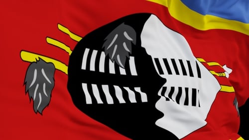 The Eswatini with alpha channel waving in the wind in slow motion