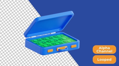 3D Animated Briefcase With Money | Alpha Channel