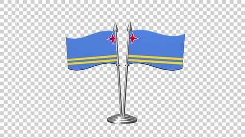 Waving Aruba National Flags 3D Animation on Desk Stand