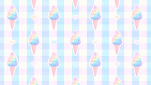 Cute Pastel Ice Cream and Hearts Seamless Looping Pattern