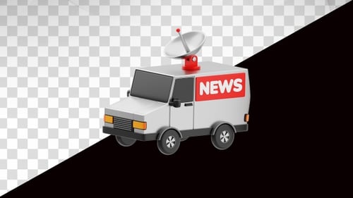 3D Animation of Mobile news van with satellite dish