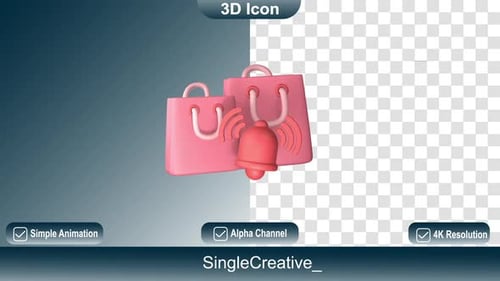 3D Shopping Bags Notification Icon Animation