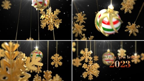 Happy New Year Celebration with Sparkling Bauble and Snowflakes