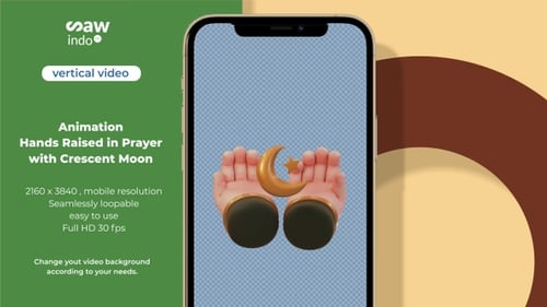 3D Animation Hands Raised In Prayer With Crescent Moon – Faith Loop No Background Vertical