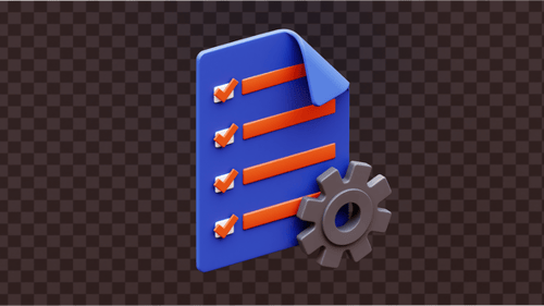 Documento de lista de verificación en 3D con equipo, animación de gestión de tareas