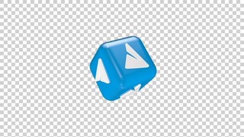 Rotating 3D Blue Cube Icon with Paper Airplane Symbol