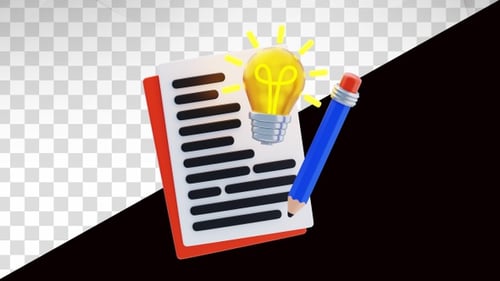 Animated Idea Generation and Writing Concept with Lightbulb and Pencil