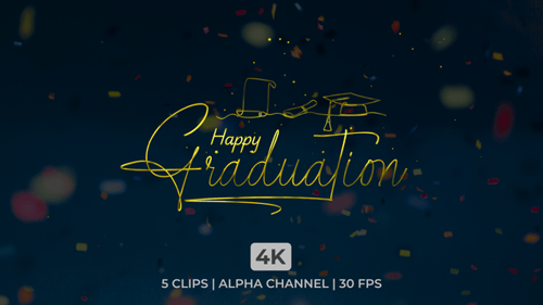 Happy Graduation Animated Line Art Title with Icons