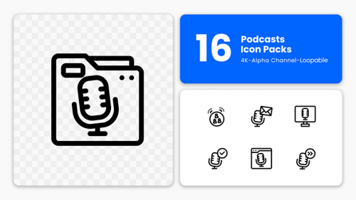 Animierte Icons für die Podcast-Produktion — Mikrofon- und Medienpaket