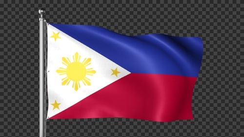 Realistic Philippine Flag Waving on Transparent Alpha Background