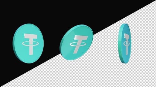 Animated 3D Tether Cryptocurrency Coins Rotating Loop