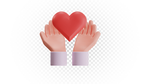 3D Render Hands Holding Red Heart for Charity and Love Concept