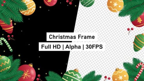 Animated Christmas Frame Overlay with Festive Ornaments and Pine Branches