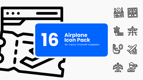 Animated Airplane Transportation Line Art Icon Pack