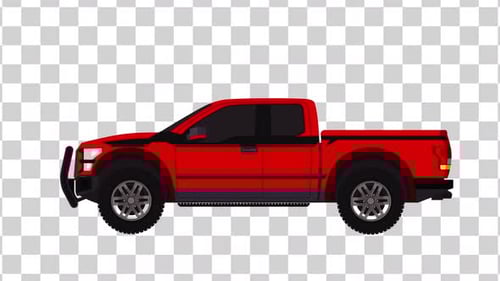 Flat Design Red Pickup Truck Driving Animation