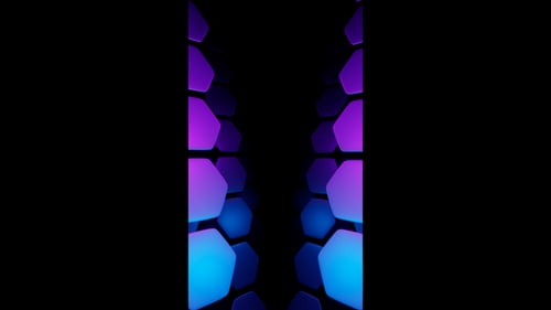 Vertical video blue and purple hexagon tunnel technology animation