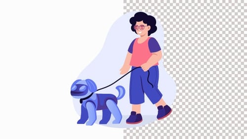 Person Walking A Robotic Pet Dog In A Park Animation Alpha Channel