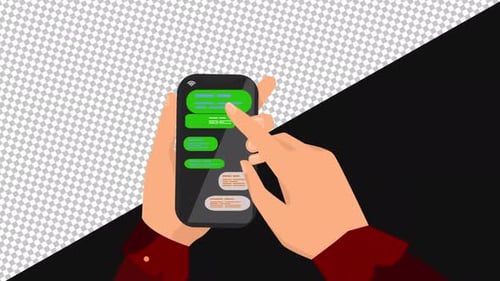 Mano de dibujos animados usando un teléfono inteligente | Alpha Channel