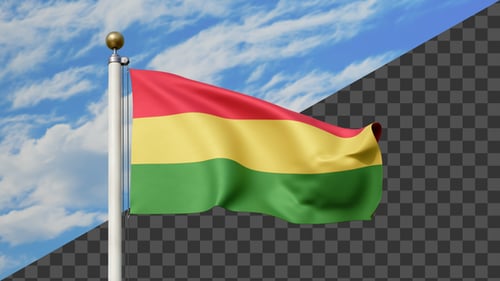 Realistic Red Yellow Green Flag Waving on Pole with Alpha Channel