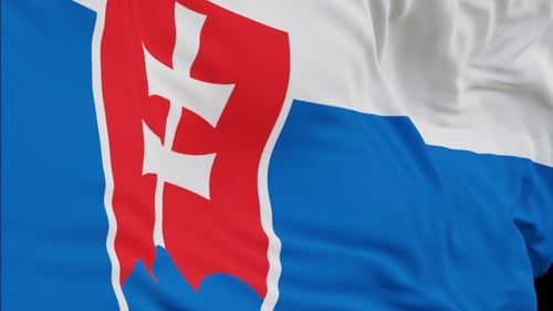 The Slovakia flag with alpha channel waving in the wind in slow motion