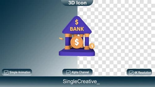 3D Bank Icon Animation for Financial Corporate Content