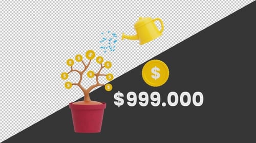 3D Animation of Money Fast Increase Number | Alpha Channel