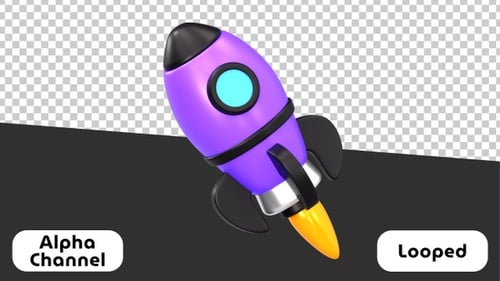 3D Purple Rocket Launch Animation | Alpha Channel