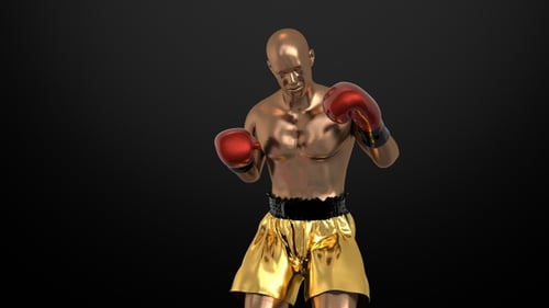 3D Golden Boxer Animation in Fighting Stance