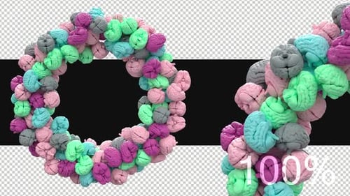 3D Buntes Gehirn, das sich in einem Kreis dreht
