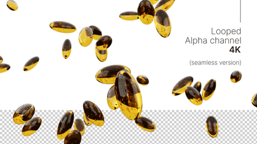 Golden Capsules Falling Loop with Alpha Channel