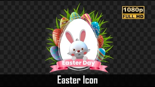 Cute Animated Easter Bunny and Decorated Eggs