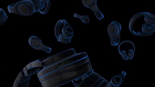 Futuristic Wireframe Headphones Falling Digital Animation