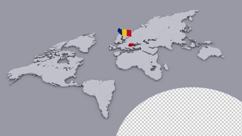 Modern 3D World Map Animation with Romania Flag Highlight