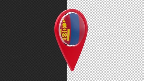 3D Rotating Mongolia Flag Map Pin Animation