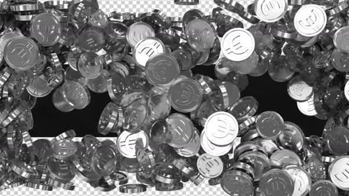 Metallic Euro Coins Falling Transition with Alpha Channel