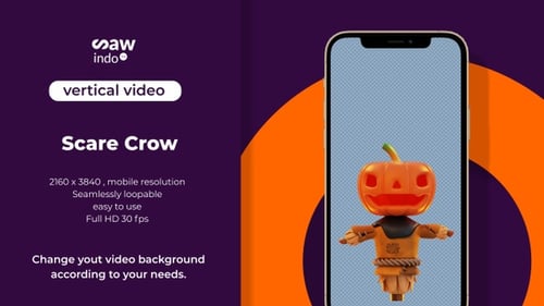 3D Animation Halloween Scare Crow Vertical Transparent Loop