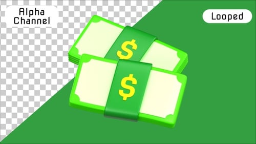 3D Paper Money Cash Stack Animation | Alpha Channel
