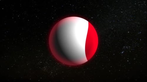 Rotating Red and White Sphere with Glowing Crescent Effect