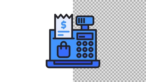 Animated Finance Icon: Cash Register and Receipt