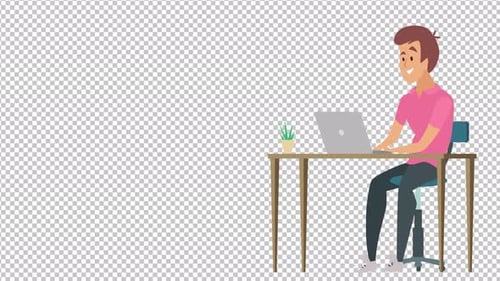 Flat Design Animation of Person Working on Laptop