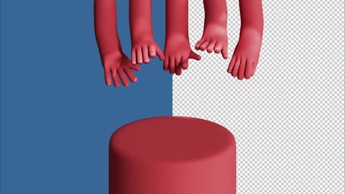 3D Animation Red Hand Grabbing Product - Transparent Background Loop