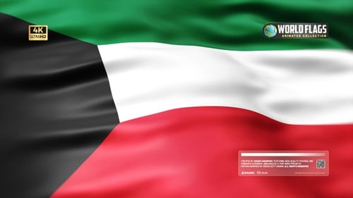 Kuwait Flag Waving in Realistic Fabric Animation