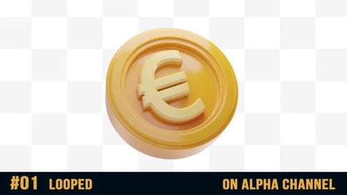 Looping 3D Golden Euro Coin Animations Pack