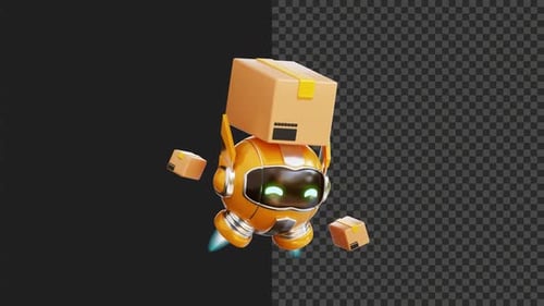 3D Robot Delivery Box Animation Transparent Background