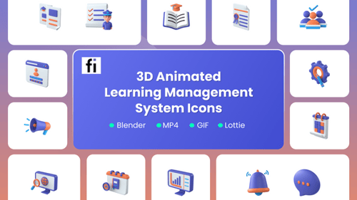 3D Animated Learning Management System Icon Set