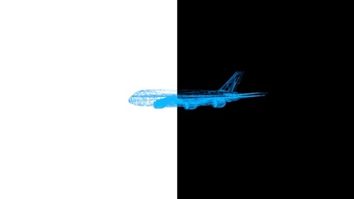 Futuristic Blue Holographic Airplane Wireframe Model Rotation